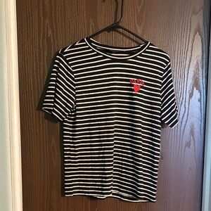 Black and White Striped Tee with Red Heart